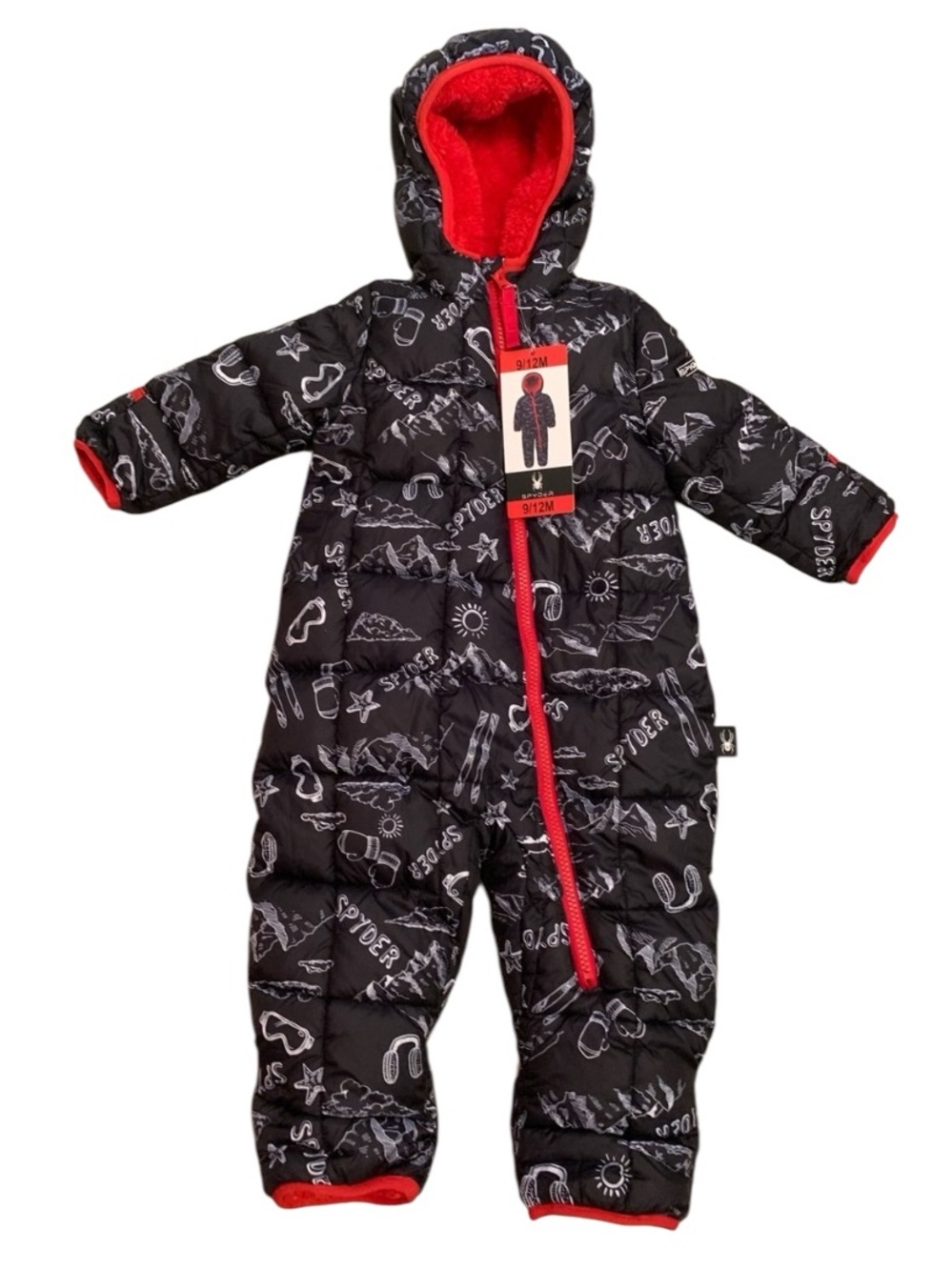 Spyder Snowsuit Snow Suit Black White Red Faux Fur Lined 9-12 Months Mittens New